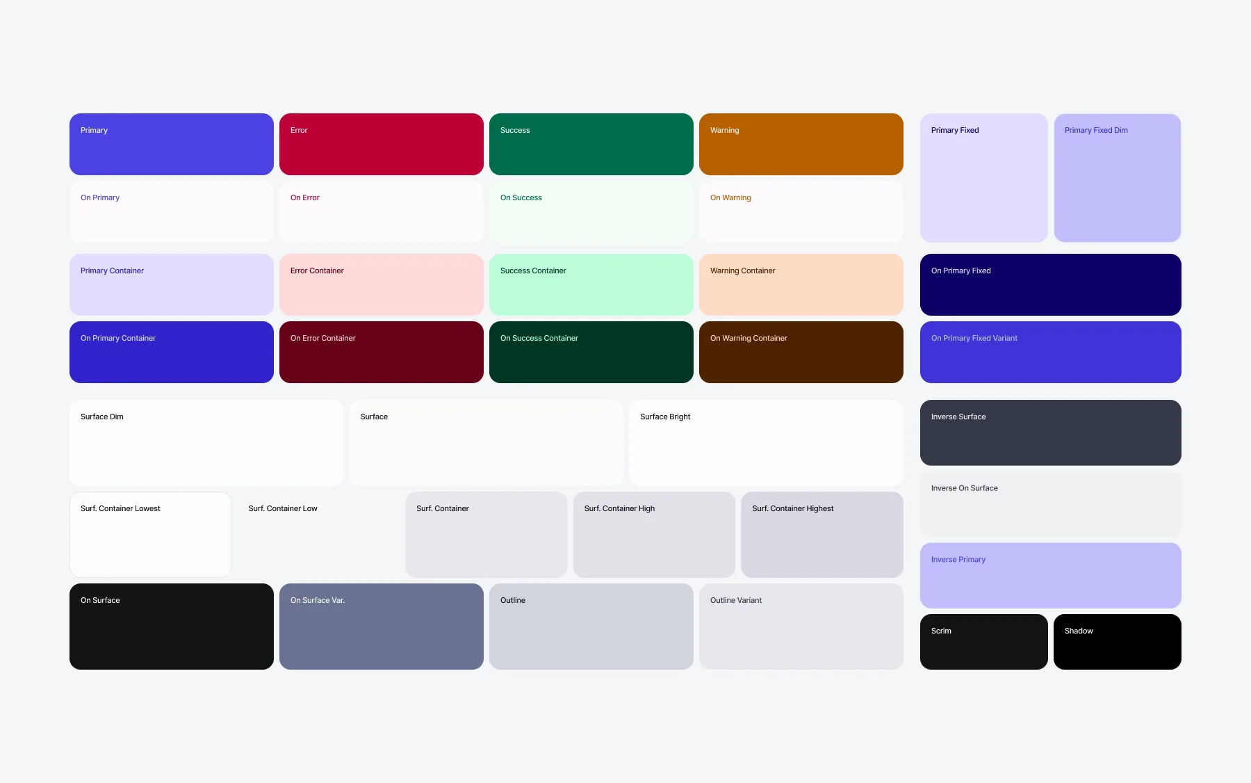 The Styles page of the DS file panning from the colour tokens to the type scale (Inter, Display to Body), the six elevations in light and dark, and the four blurs.