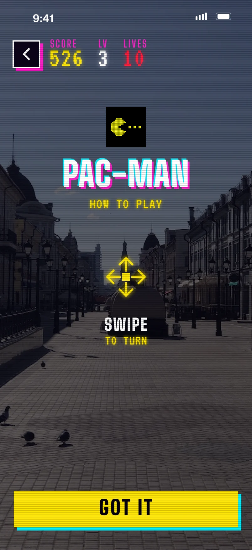 Pac-Man, how to play: swipe to turn.