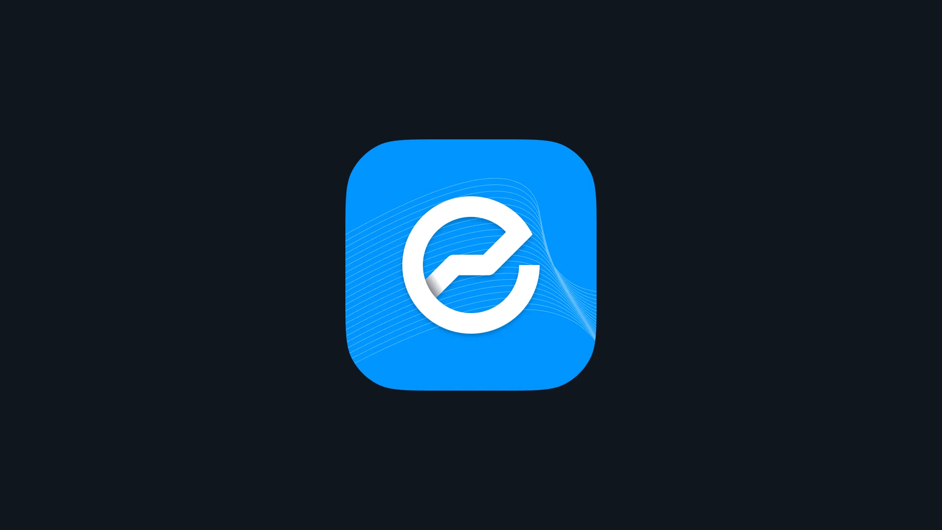 The app icon: a white “e” on blue with a faint wave pattern.
