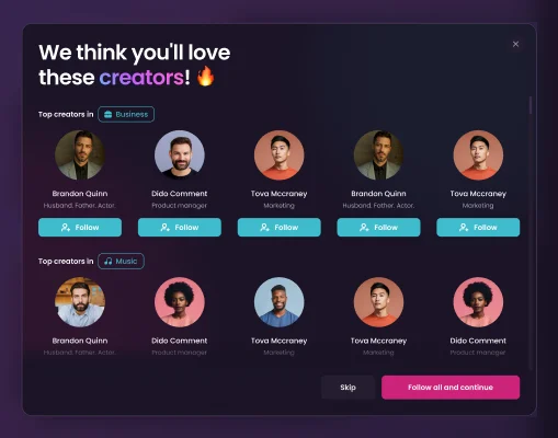 Creator setup 5: suggested creators.