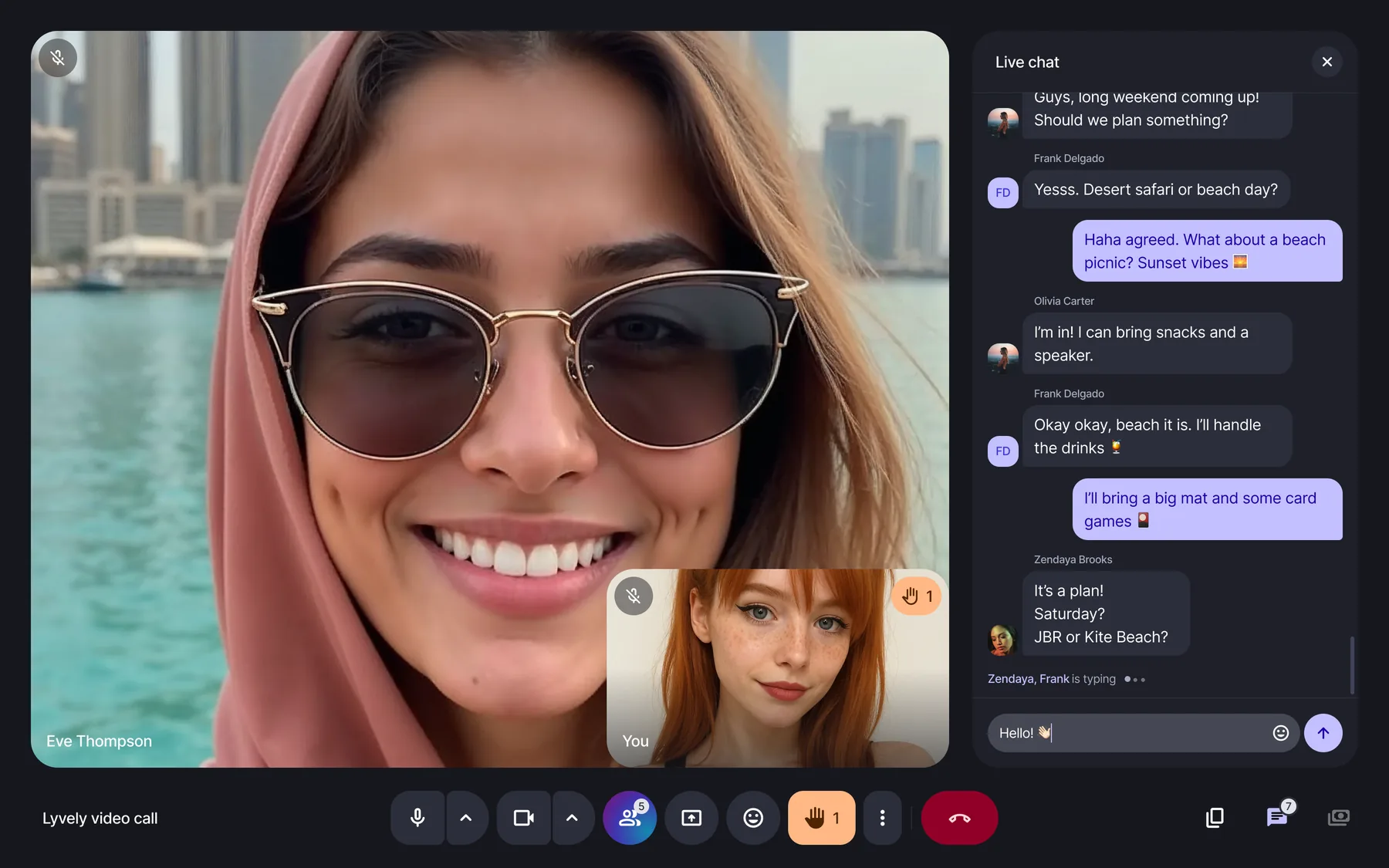 A call in progress with live chat open.
